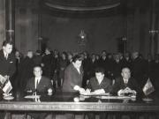 Aspect de la semnarea Comunicatului comun cu privire la vizita oficială în ţara noastră a preşedintelui Republicii Socialiste Federative Iugoslavia – Iosip Broz Tito