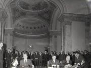 Aspect de la semnarea Comunicatului comun cu privire la vizita oficială în ţara noastră a preşedintelui Republicii Socialiste Federative Iugoslavia – Iosip Broz Tito