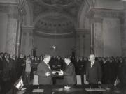 Aspect de la semnarea Comunicatului comun cu privire la vizita oficială în ţara noastră a preşedintelui Republicii Socialiste Federative Iugoslavia – Iosip Broz Tito