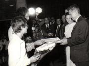 Aspecte de la primirea de către Nicolae Ceauşescu împreună cu Elena Ceauşescu a grupului de elevi şi studenţi americani care ne-au vizitat ţara în cadrul programului „Ambasadorii prieteniei”.     (27 iulie 1974).