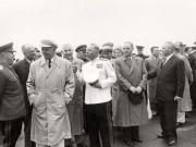 Gheorghe Gheorghiu –Dej, Petru Groza, Emil Bodnăraş, K.E. Vorosilov, Kavtaradze, Ana Pauker, Vasile Luca cu prilejul sosirii în Capitală a delegaţiei guvernamentale sovietice în frunte cu K.E. Vorosilov, pentru a participa la sărbătorirea zilei de 23 august. (22.08.1951).