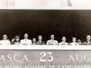 Gheorghe Gheorghiu –Dej, Petru Groza, K.E. Vorosilov, Vasile Luca, Kavtaradze Sofia, Kavtaradze S.I., Mia Groza, Teohari Georgescu, C.I.Parhon, Chişinevselu Iosif în tribuna oficială din Piaţa Aviatorilor cu prilejul sărbătoririi zilei de 23 august 1951. (23.08.1951).