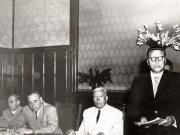 Dej, Petru Groza, Chişinevselu Iosif, ş.a., primind la Consiliul de Miniştri vizita delegaţiei decolhozniei, muncitori de la S.M.T.şi sovhozuri, tehnicieni şi specialişti din U.R.S.S. (10.09.1951).