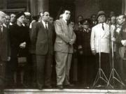 Gheorghe Gheorghiu –Dej, Şt. Voitec, Gh. Tătărăscu, P. Groza, Fl. Bagdasar, Vasiliu Răşcanu, Petre Constantinescu-Iaşi, C. Doncea, membrii ai delegaţiei române la Conferinţa Păcii de la Paris, la sosirea în Gara Băneasa. (21.09.1946).