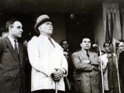 Gheorghe Gheorghiu –Dej, Şt. Voitec, Gh. Tătărăscu, P. Groza, membrii ai delegaţiei române la Conferinţa Păcii de la Paris, la sosirea în Gara Băneasa. (21.09.1946).