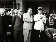 Gheorghe Gheorghiu –Dej, Şt. Voitec, Gh. Tătărăscu, P. Groza, Acad. Gh. Nicolau, Fl. Bagdasar, membrii ai delegaţiei române la Conferinţa Păcii de la Paris, la sosirea în Gara Băneasa. (21.09.1946).