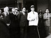 Gheorghe Gheorghiu –Dej, Gh. Tătărăscu, P. Groza, Acad. Gh. Nicolau, G-ral V. Răşcanu, Petre Constantinescu-Iaşi, ş.a. în Gara Băneasa, la întoarcerea de participat la Conferinţa Păcii de la Paris (delegaţia a fost întâmpinată de P. Groza, conducători de partid şi de stat, de numeroşi oameni ai muncii). (21.09.1946).
