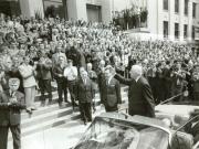 Aspect din timpul vizitei, la Universitate, a preşedintelui Franţei în România, generalul Charles de Gaulle. (mai 1968)