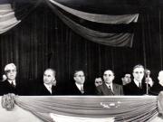 Gh. Gh.-Dej, Petru Groza, Petre Constantinescu-Iaşi, Sava Ganovski, Boris Manolov, ambasadorul Bulgariei, la Opera de Stat, cu prilejul festivităţii de deschidere a săptămânii prieteniei româno-bulgare.(1 martie 1950)
