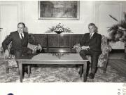 Primirea de către preşedintele Nicolae Ceauşescu a generalului Leonidas Rodrigues Figueroa, preşedintele P.S. Revoluţionar Peruan, care la invitaţia C.C. al P.C.R., face o vizită în ţara noastră. (4.IX.1979).