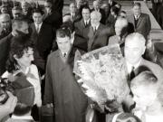 Nicolae Ceauşescu şi Ion Gheorghe Maurer la plecarea spre Moscova într-o vizită prietenească. (17 X 1966)
