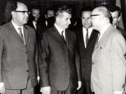 Nicolae Ceauşescu întreţinându-se cu delegaţia Partidului Tudeh (Popular) din Iran, condusp de Irady Eskam-Dary, invitată să participe la desfăşurarea lucrărilor Congresului al X-lea al P.C.R     (9  august 1969).