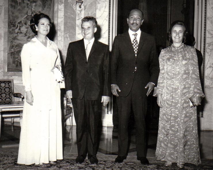 Aspecte de la vizita oficială de prietenie efectuată în România de preşedintele Republicii Arabe Egipt, Anwar El Sadat.      (27 iunie 1974).