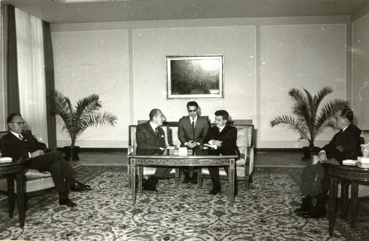 Primirea de către Nicolae Ceauşescu, preşedintele Consiliului de Stat, a lui André Bettencourt, ministrul industriei din Franţa, sosit în România pentru a participa la deschiderea săptămânii tehnicii franceze. 30 septembrie 1968)