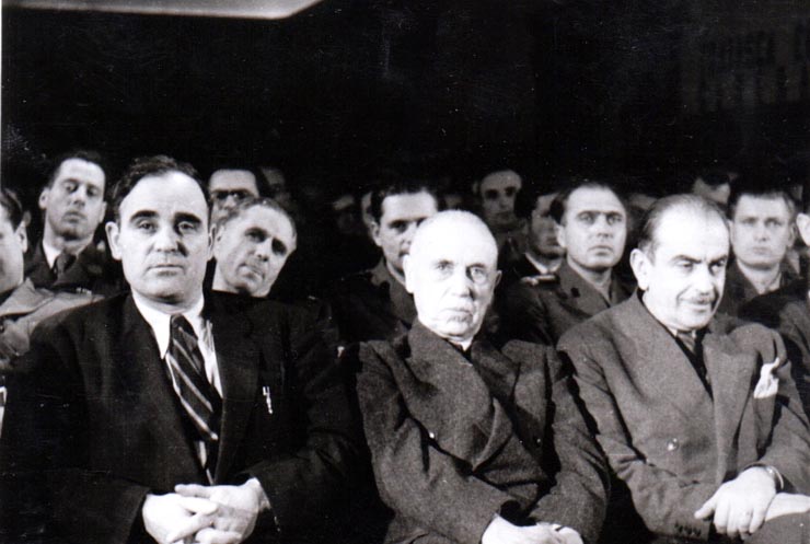 Gh.Gheorghiu Dej la Conferinţa Naţională a P.C.R. (C.I.Parhon, prof.Stoilov, Serghei Sevcenco, Petre Borilă).(17- 21 octombrie1945)