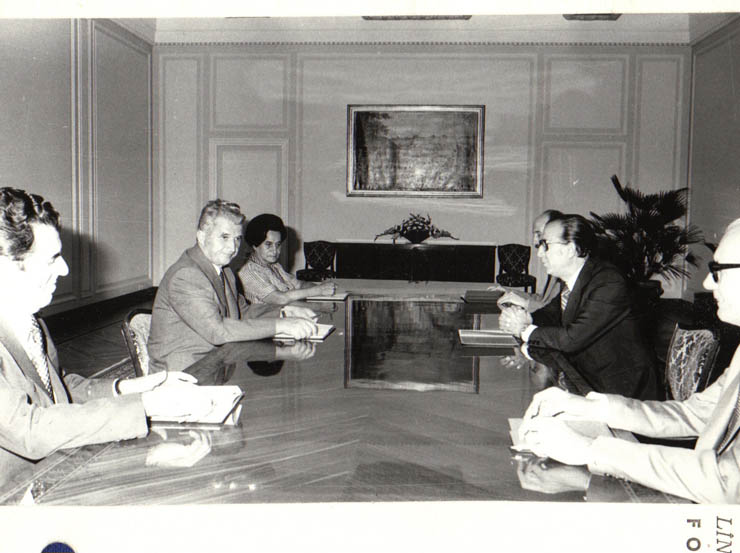Întâlnire între Nicolae Ceauşescu, secretar general al P.C.R., preşedintele R.S.R. cu Haralambie Drakopoulos, secretar al C.C. al P.C. din Grecia (interior , care face o vizită în România la invitaţia C.C. al P.C.R. (27.VIII.1979).