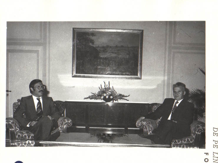 Primirea de către Nicolae Ceauşescu, secretar general al P.C.R., preşedintele R.S.R., a lui Eladio Garcia Castro, membru al Secretariatului colectiv permanent al Partidului Muncitorilor din Spania, care ne vizitează ţara. (30.VIII.1979).